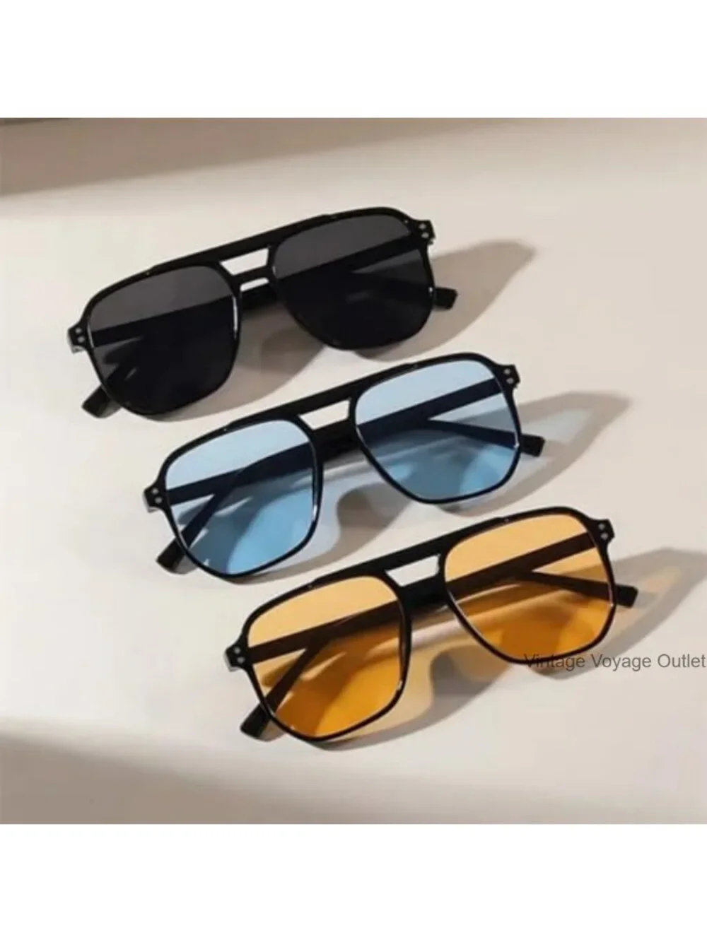 Retro Square Aviator Sunglasses Oversized UV400 Protection 4 Pack